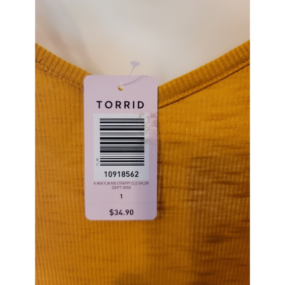 TORRID MIN YLW RIB STRAPPY CLD SHLDR SIZE 1 - Picture 9 of 11
